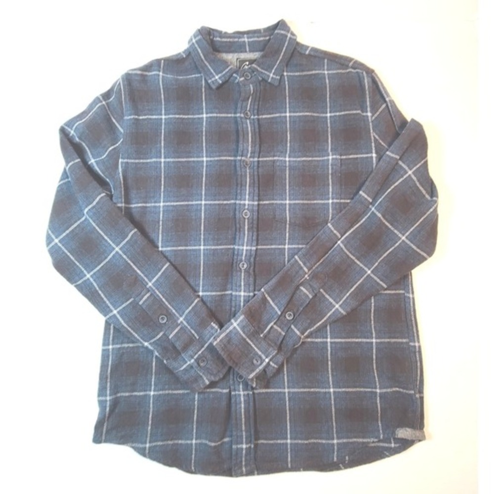 Grayers Heritage Flannel Shirt Men's Small Blue Gray Plaid Button Up 100% Cotton